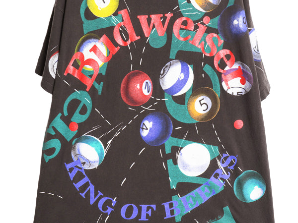 90s USA製 ★ バドワイザー ビリヤード オールオーバー プリント Tシャツ メンズ L / オールド 企業物 当時物 グラフィック ビール 総柄 