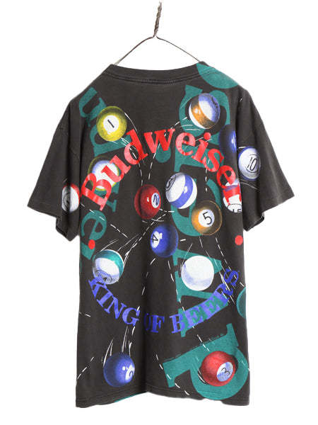 90s USA製 ★ バドワイザー ビリヤード オールオーバー プリント Tシャツ メンズ L / オールド 企業物 当時物 グラフィック ビール 総柄 