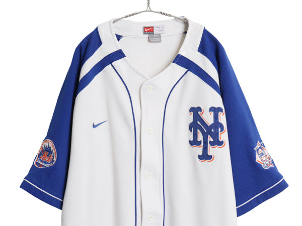 メッツ ベースボール シャツ メンズ XXL / MLB オフィシャル ナイキ 大リーグ ユニフォーム ゲームシャツ スウッシュ 重ね着 大きいサイズ