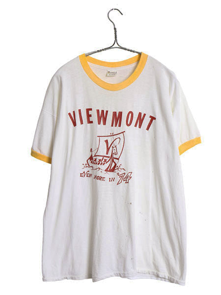 70s カレッジ プリント リンガー Tシャツ メンズ XL 小さめ L ヴィンテージ スプルース 半袖Tシャツ シングルステッチ カットソー 雰囲気系