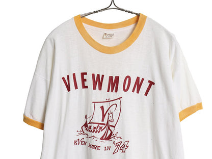 70s カレッジ プリント リンガー Tシャツ メンズ XL 小さめ L ヴィンテージ スプルース 半袖Tシャツ シングルステッチ カットソー 雰囲気系