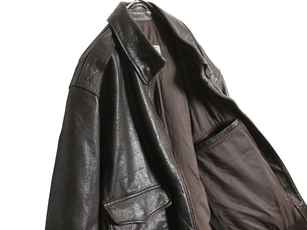 90s エルエルビーン A-2 タイプ 本革 レザー フライト ジャケット メンズ XL / オールド 革ジャン ブルゾン ボンバー 中綿 大きいサイズ 茶