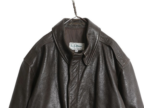 90s エルエルビーン A-2 タイプ 本革 レザー フライト ジャケット メンズ XL / オールド 革ジャン ブルゾン ボンバー 中綿 大きいサイズ 茶