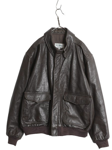 90s エルエルビーン A-2 タイプ 本革 レザー フライト ジャケット メンズ XL / オールド 革ジャン ブルゾン ボンバー 中綿 大きいサイズ 茶