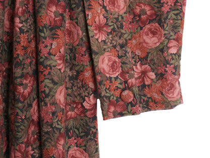 80s イギリス製 LAURA ASHLEY ノーカラー 長袖 ロング ワンピース レディース S / ヴィンテージ 総柄 ボタニカル コットン ウール マキシ丈