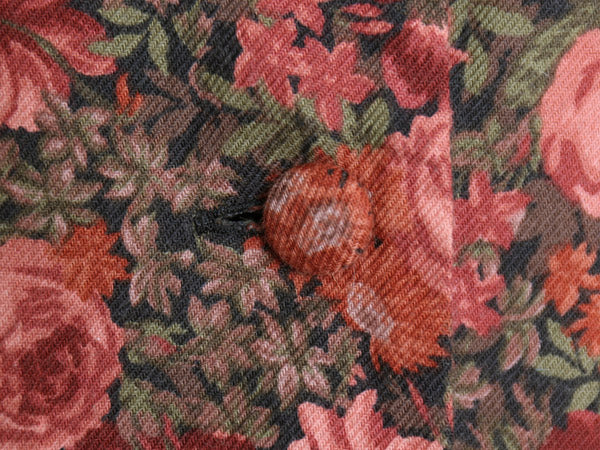 80s イギリス製 LAURA ASHLEY ノーカラー 長袖 ロング ワンピース レディース S / ヴィンテージ 総柄 ボタニカル コットン ウール マキシ丈