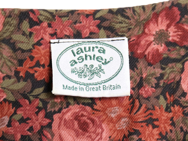 80s イギリス製 LAURA ASHLEY ノーカラー 長袖 ロング ワンピース レディース S / ヴィンテージ 総柄 ボタニカル コットン ウール マキシ丈