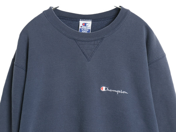 90s チャンピオン ワンポイント スウェット メンズ レディース XL オールド 裏起毛 トレーナー スクリプト ロゴ 前V ゆったり 大きいサイズ