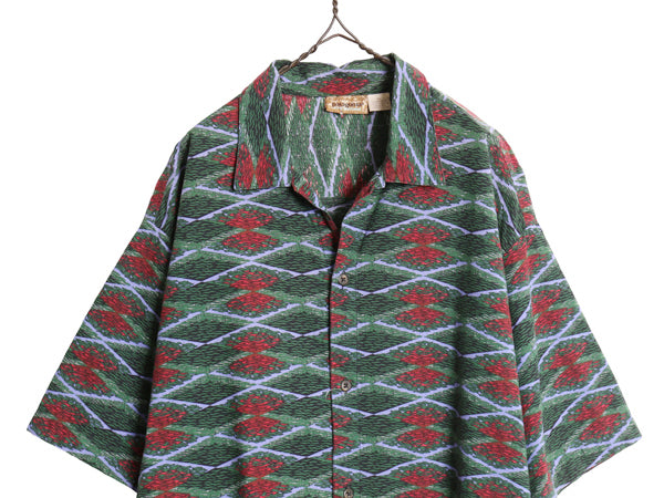 90s ★ パタゴニア A/C プリント シャツ メンズ XL 古着 オールド 93年製 Rマーク 旧タグ 火山 総柄 アロハ ハワイアン ボックス コットン