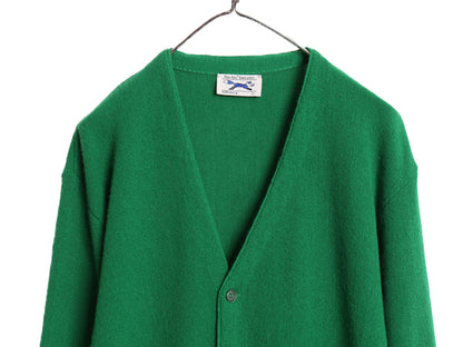 80s JCペニー フォックス アクリル ニット カーディガン メンズ レディース L 古着 ヴィンテージ 羽織り 前開き セーター ワンポイント 緑