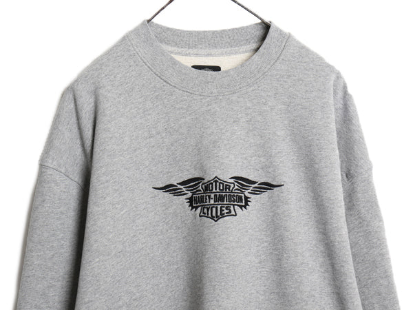 USA製 ハーレー ダビッドソン ロゴ 刺繍 スウェット メンズ M バイク ヘビーウェイト 裏起毛 トレーナー グラフィック アート ワンポイント