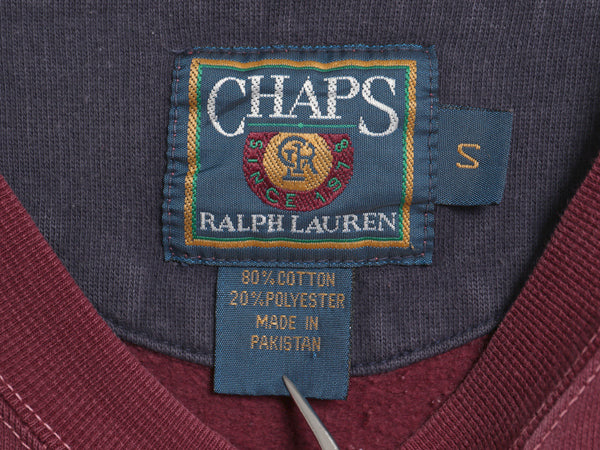 80s チャップス ラルフローレン ロゴ 刺繍 スウェット メンズ S / ヴィンテージ ポロ トレーナー 前V 裏起毛 ヘビーウェイト クルーネック