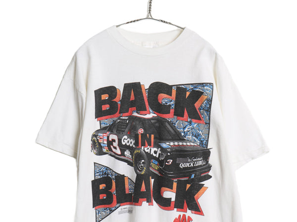 90s USA製 ナスカー イラスト プリント Tシャツ メンズ XL オールド オフィシャル グラフィック モータースポーツ レース 大きいサイズ 白
