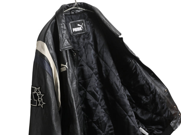 90s 00s NFL オフィシャル タイタンズ 本革 レザー スタジャン メンズ XL 程 オールド アメフト 革ジャン プーマ ジャケット ジャンパー 黒