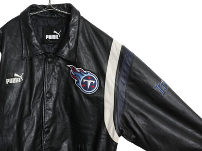 90s 00s NFL オフィシャル タイタンズ 本革 レザー スタジャン メンズ XL 程 オールド アメフト 革ジャン プーマ ジャケット ジャンパー 黒