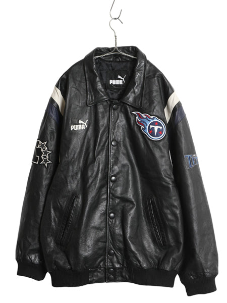 90s 00s NFL オフィシャル タイタンズ 本革 レザー スタジャン メンズ XL 程 オールド アメフト 革ジャン プーマ ジャケット ジャンパー 黒