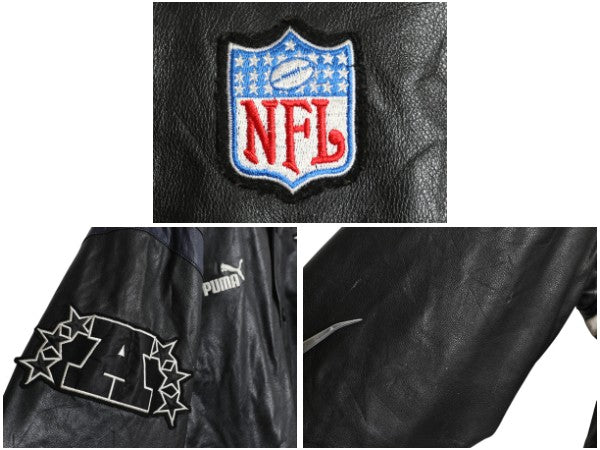 90s 00s NFL オフィシャル タイタンズ 本革 レザー スタジャン メンズ XL 程 オールド アメフト 革ジャン プーマ ジャケット ジャンパー 黒