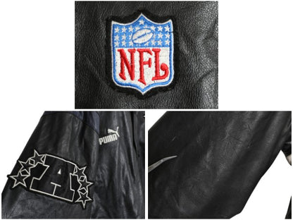 90s 00s NFL オフィシャル タイタンズ 本革 レザー スタジャン メンズ XL 程 オールド アメフト 革ジャン プーマ ジャケット ジャンパー 黒