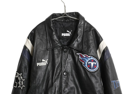 90s 00s NFL オフィシャル タイタンズ 本革 レザー スタジャン メンズ XL 程 オールド アメフト 革ジャン プーマ ジャケット ジャンパー 黒