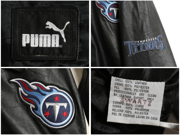 90s 00s NFL オフィシャル タイタンズ 本革 レザー スタジャン メンズ XL 程 オールド アメフト 革ジャン プーマ ジャケット ジャンパー 黒