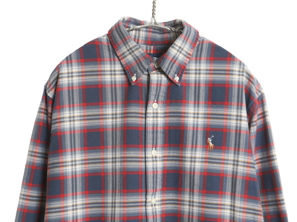 ラルフローレン チェック 長袖 ボタンダウン シャツ メンズ L / 古着 ポロ CLASSIC FIT オックスフォード コットン ワンポイント ポニー BD