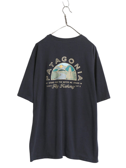 パタゴニア 両面 プリント 半袖 Tシャツ メンズ XXL / 22年製 アウトドア 大きいサイズ グラフィック アート イラスト バックプリント 紺 