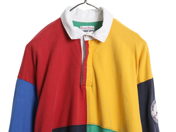 USA製 ランズエンド 長袖 ラガーシャツ メンズ M ラグビー 長袖シャツ ポロシャツ コットン クレイジー パターン カットソー マルチカラー