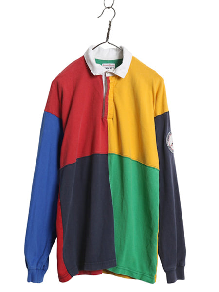 USA製 ランズエンド 長袖 ラガーシャツ メンズ M ラグビー 長袖シャツ ポロシャツ コットン クレイジー パターン カットソー マルチカラー