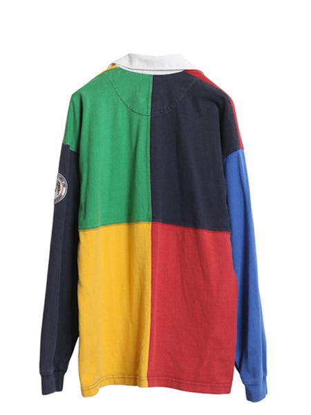 USA製 ランズエンド 長袖 ラガーシャツ メンズ M ラグビー 長袖シャツ ポロシャツ コットン クレイジー パターン カットソー マルチカラー