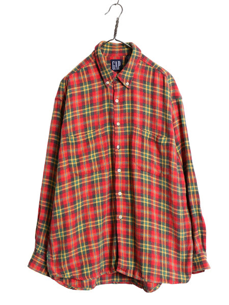 90s オールド ギャップ チェック ボタンダウン ヘビー フランネル シャツ メンズ XL / 紺タグ コットン レーヨン ネルシャツ 大きいサイズ