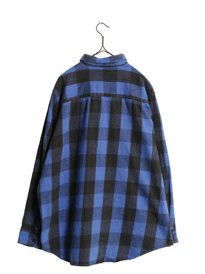 90s ★ ファイブブラザー チェック 長袖 ヘビー フランネル シャツ メンズ XL 古着 オールド ネルシャツ ネル ツートン 青 黒 大きいサイズ