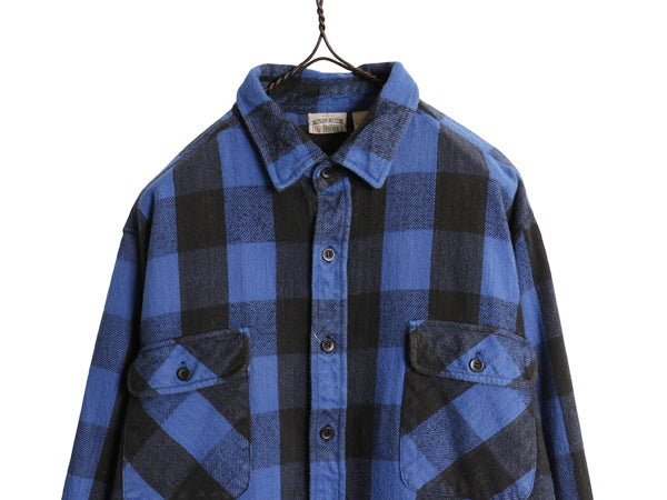90s ★ ファイブブラザー チェック 長袖 ヘビー フランネル シャツ メンズ XL 古着 オールド ネルシャツ ネル ツートン 青 黒 大きいサイズ