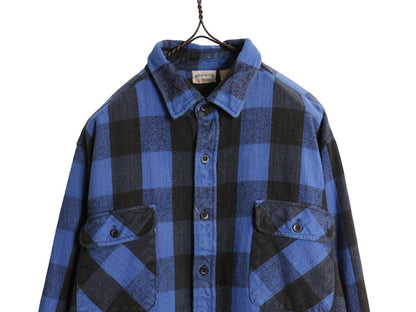 90s ★ ファイブブラザー チェック 長袖 ヘビー フランネル シャツ メンズ XL 古着 オールド ネルシャツ ネル ツートン 青 黒 大きいサイズ