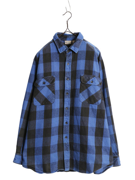 90s ★ ファイブブラザー チェック 長袖 ヘビー フランネル シャツ メンズ XL 古着 オールド ネルシャツ ネル ツートン 青 黒 大きいサイズ