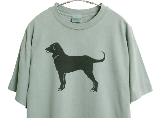 90s USA製 The Black Dog ドッグ イラスト プリント Tシャツ メンズ レディース L / オールド アニマル キャラクター シングルステッチ 緑
