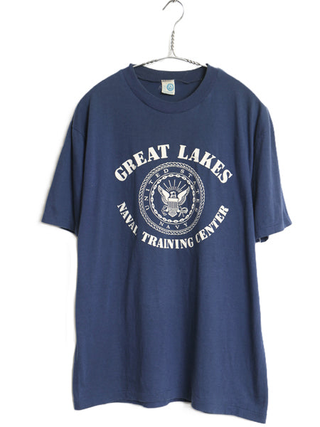80s USA製 US NAVY 3段 プリント 半袖 Tシャツ メンズ M / ヴィンテージ シングルステッチ カットソー ミリタリー 軍物 海軍 USN ネイビー