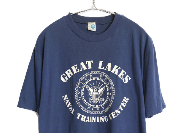 80s USA製 US NAVY 3段 プリント 半袖 Tシャツ メンズ M / ヴィンテージ シングルステッチ カットソー ミリタリー 軍物 海軍 USN ネイビー