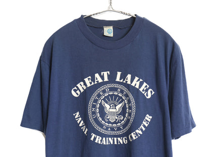 80s USA製 US NAVY 3段 プリント 半袖 Tシャツ メンズ M / ヴィンテージ シングルステッチ カットソー ミリタリー 軍物 海軍 USN ネイビー