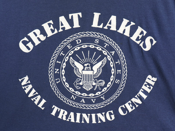 80s USA製 US NAVY 3段 プリント 半袖 Tシャツ メンズ M / ヴィンテージ シングルステッチ カットソー ミリタリー 軍物 海軍 USN ネイビー