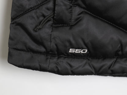 US企画 ノースフェイス ナイロン ダウン ベスト レディース S フルジップ キルティング アウトドア 550フィル 重ね着 前開き ハイネック 黒