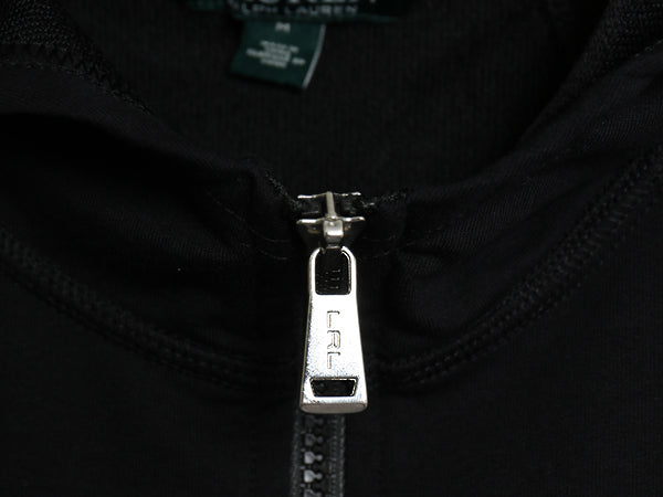 ローレン ラルフローレン フルジップ パーカー ベスト レディース M 古着 スムース ジャージ ストレッチ ハイネック 重ね着 前開き 黒 無地