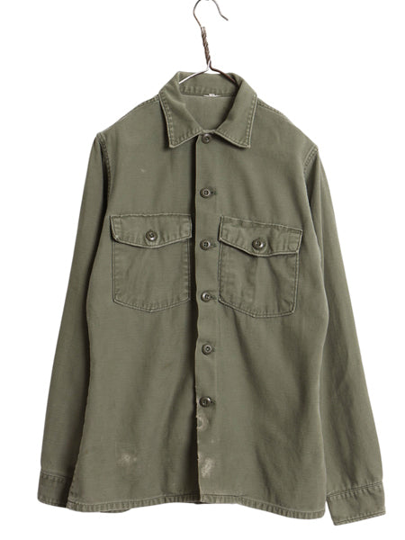 70s 米軍実物 US ARMY コットン サテン ユーティリティ シャツ M 程 ヴィンテージ 71年製 OG107 シャツ袖 3rd ミリタリー 軍物 オリーブ 