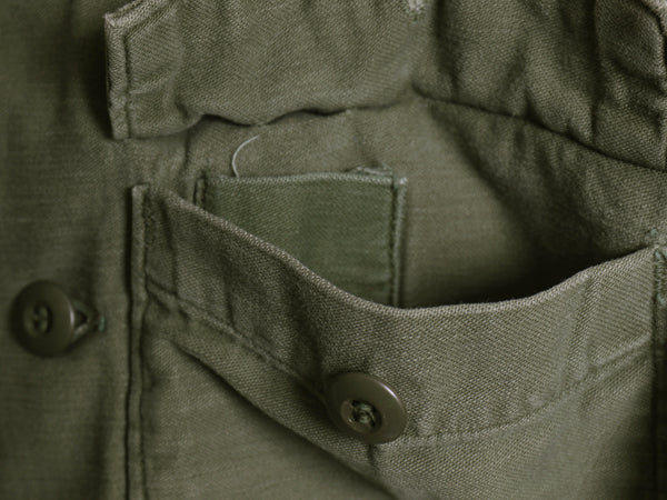 70s 米軍実物 US ARMY コットン サテン ユーティリティ シャツ M 程 ヴィンテージ 71年製 OG107 シャツ袖 3rd ミリタリー 軍物 オリーブ 