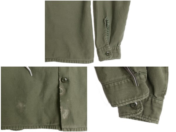70s 米軍実物 US ARMY コットン サテン ユーティリティ シャツ M 程 ヴィンテージ 71年製 OG107 シャツ袖 3rd ミリタリー 軍物 オリーブ 