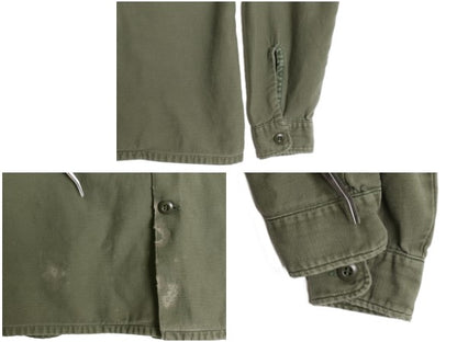 70s 米軍実物 US ARMY コットン サテン ユーティリティ シャツ M 程 ヴィンテージ 71年製 OG107 シャツ袖 3rd ミリタリー 軍物 オリーブ 