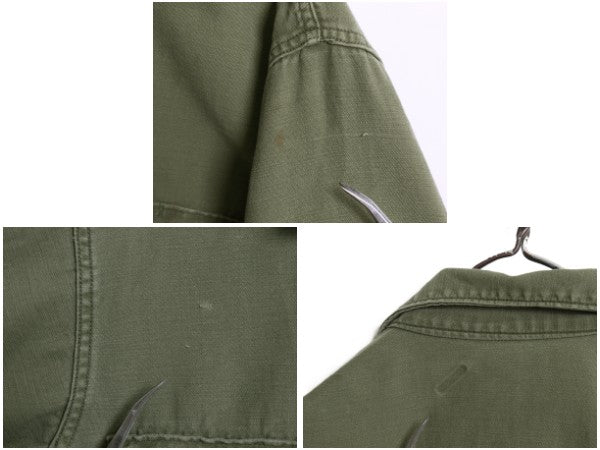 70s 米軍実物 US ARMY コットン サテン ユーティリティ シャツ M 程 ヴィンテージ 71年製 OG107 シャツ袖 3rd ミリタリー 軍物 オリーブ 