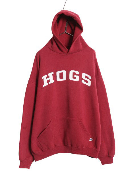 90s ラッセル カレッジ プリント スウェット フード パーカー メンズ レディース XXL / オールド トレーナー 裏起毛 大きいサイズ スポーツ