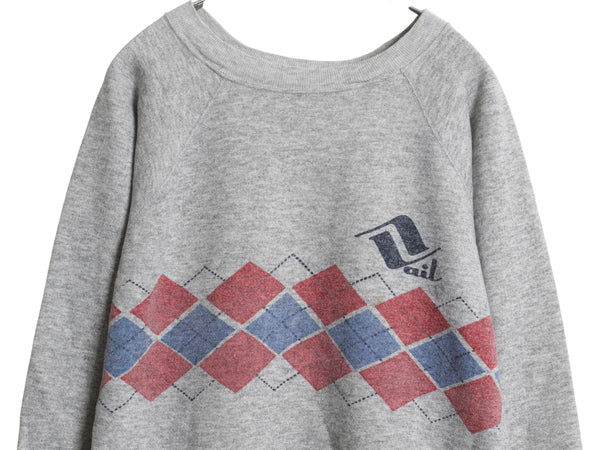 80s USA製 チャンピオン アーガイル 染込み プリント スウェット L 小さめ メンズ レディース S 程 ヴィンテージ トレーナー 裏起毛 杢灰