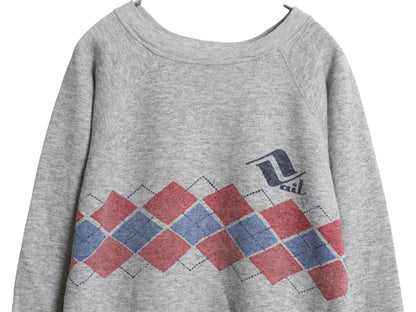 80s USA製 チャンピオン アーガイル 染込み プリント スウェット L 小さめ メンズ レディース S 程 ヴィンテージ トレーナー 裏起毛 杢灰