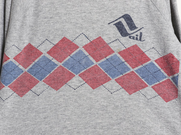 80s USA製 チャンピオン アーガイル 染込み プリント スウェット L 小さめ メンズ レディース S 程 ヴィンテージ トレーナー 裏起毛 杢灰